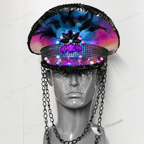 Purple Captain Jewelry Feather Party Top Hat - Picture 1 of 4